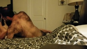 Hairy daddy fucks Latin wife.