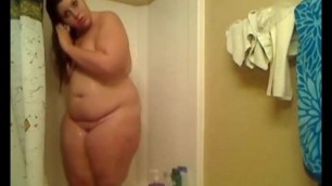 Yummy Chubby BBW GF taking a shower and washing her big ass